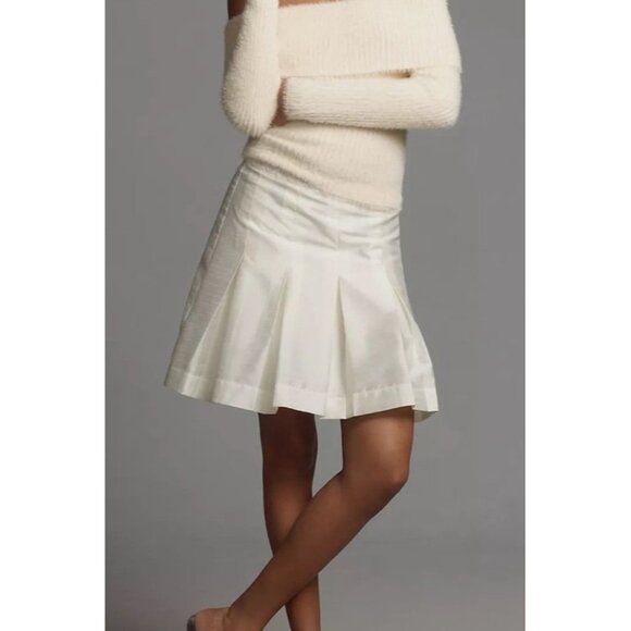 Anthropologie White Pleated Sz 10 Mini Skirt Flared Hem For Women - Picture 5 of 8